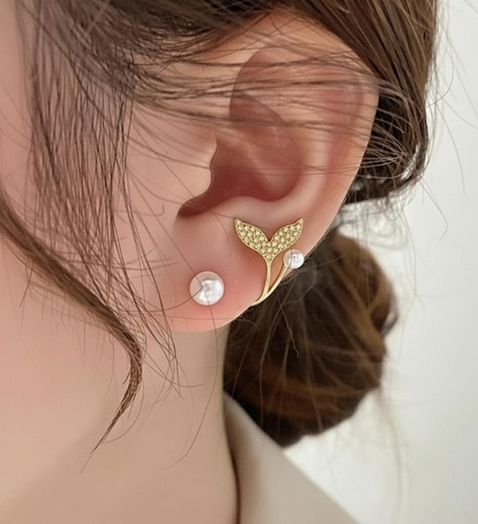 AUJ-939 Korean Fish Tail Earrings – Elegant Fashion Jewellery, Stylish Accessory for Women - Image 3