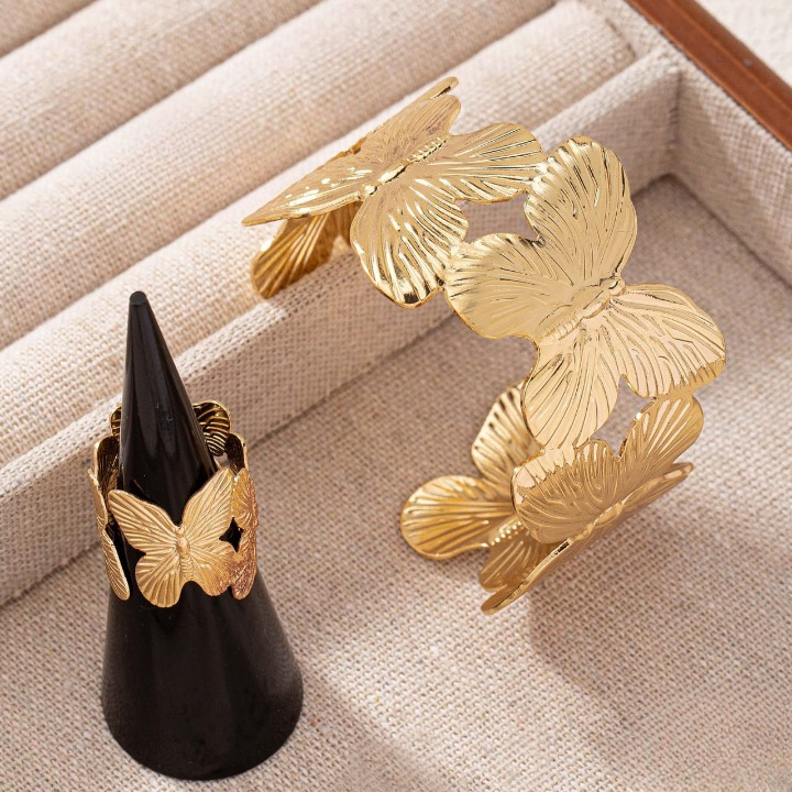 Stylish Alloy Hand Cuff Ring Set – Adjustable Fashion Jewelry for Women in Silver & Golden (SKU: QST-166) - Image 4