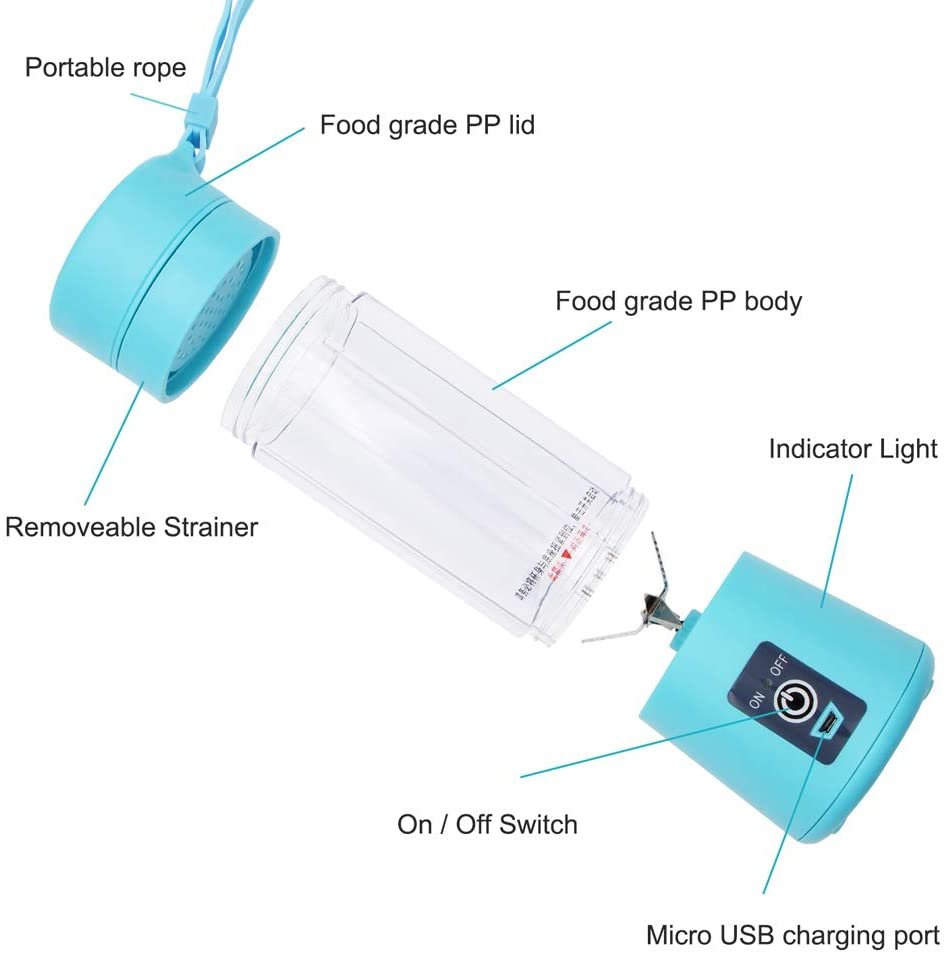Portable 6-Blade USB Rechargeable Juicer Blender for Smoothies Shakes Baby Food and Outdoor Use | Random Color - Image 2