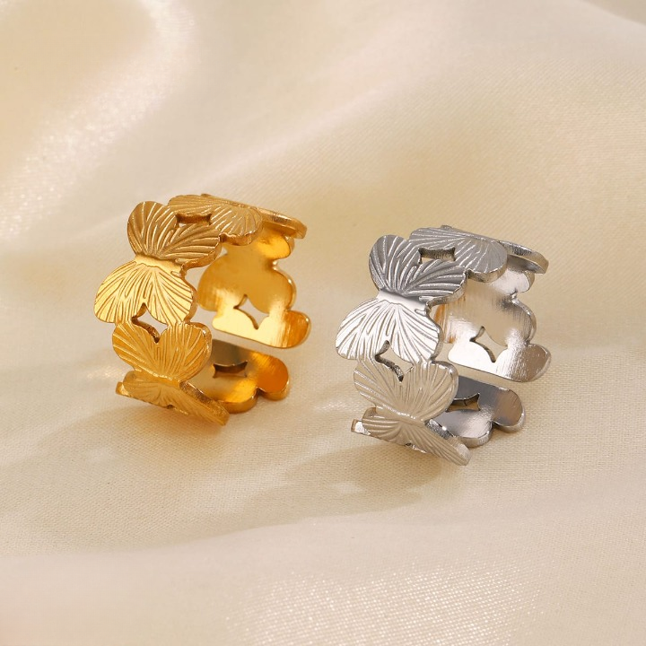 Stylish Alloy Hand Cuff Ring Set – Adjustable Fashion Jewelry for Women in Silver & Golden (SKU: QST-166)