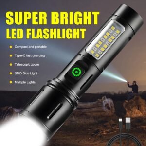 X-Balong BL-603-TG Rechargeable LED Flashlight Powerful Portable Aluminum Alloy Zoom Torch With Long Battery Life And Bright Light