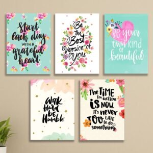 Set of 5 Floral Motivational Wall Art Frames – 8x11" MDF with Sticky Backing