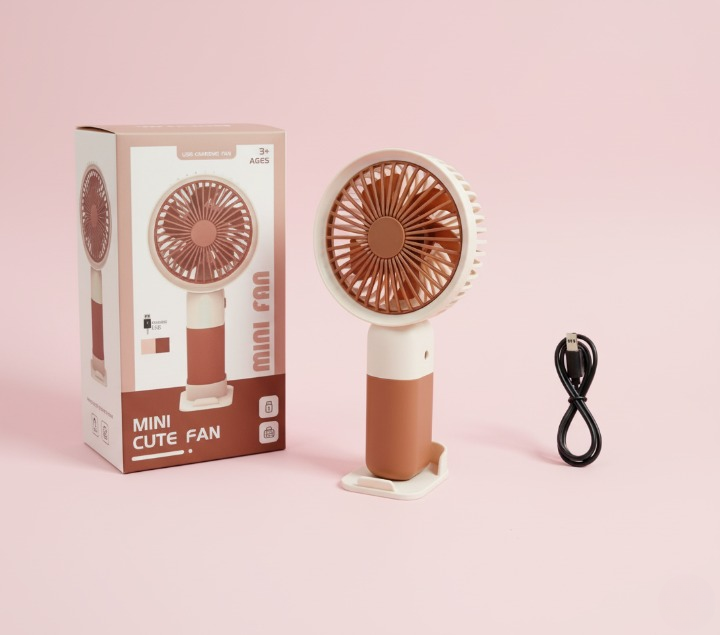 Mini Cute Fan – Portable USB Rechargeable Handheld Cooling Fan for Kids & Adults, Stand/Base Included (Random Color) - Image 2