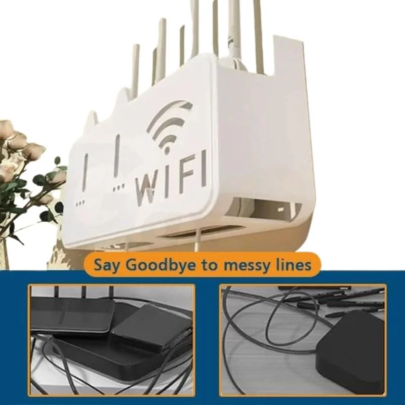 White WiFi Router Storage Box & Wall Mount Shelf Universal Cable Organizer | Space-Saving Holder for Modem, Set-Top Box & Smart Devices | Home & Office Use - Image 2