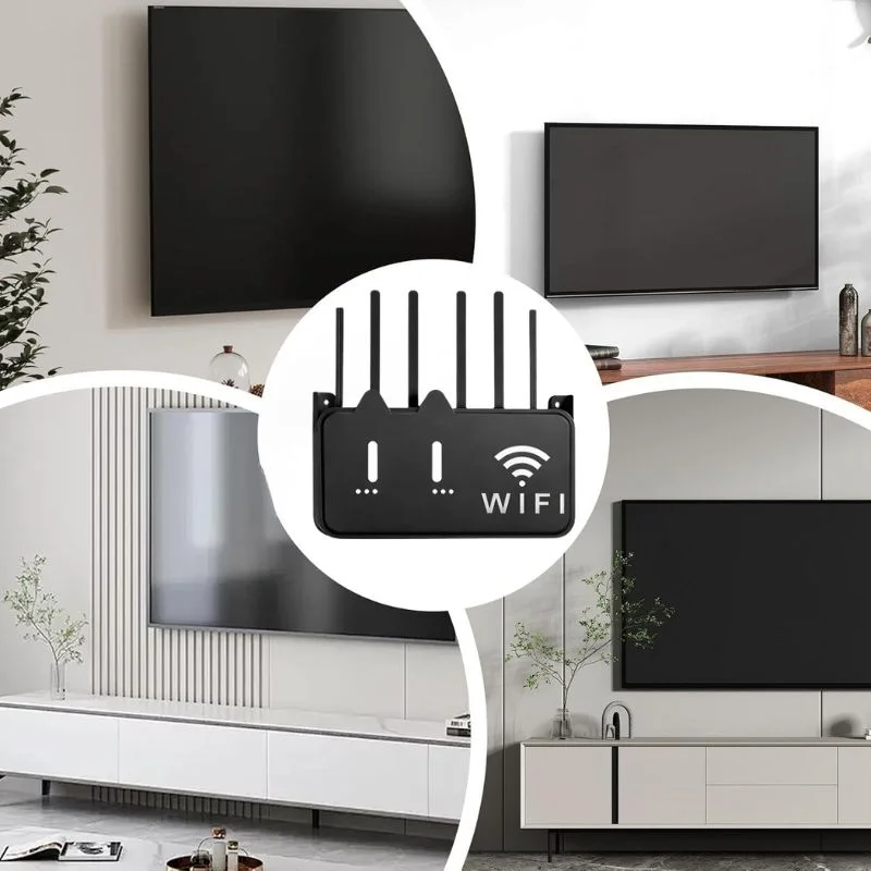 Black WiFi Router Storage Box & Wall Mount Shelf Universal Cable Organizer | Space-Saving Holder for Modem, Set-Top Box & Smart Devices | Home & Office Use - Image 4
