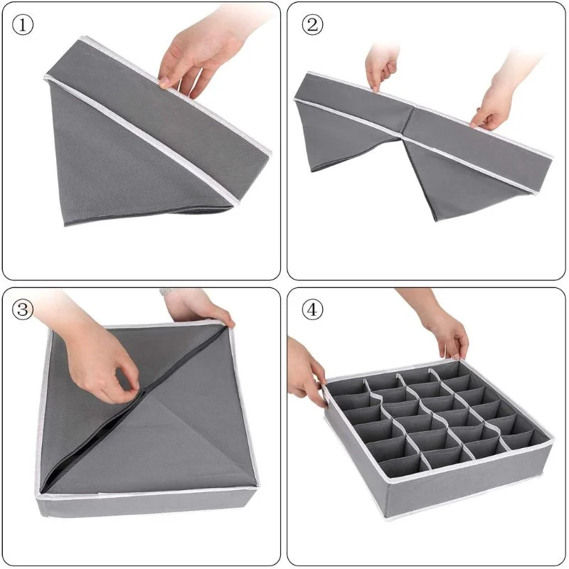 Storage Organizer with Lid | Foldable Drawer Divider | 24 Cells | Non-Woven Fabric | Random Colors - Image 7