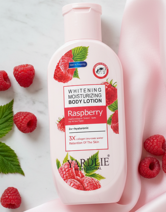 Yardlie Professional Raspberry Whitening & Moisturizing Body Lotion: Enhanced Hydration and Radiance Formula with Hyaluronic Acid and Collagen - Image 3