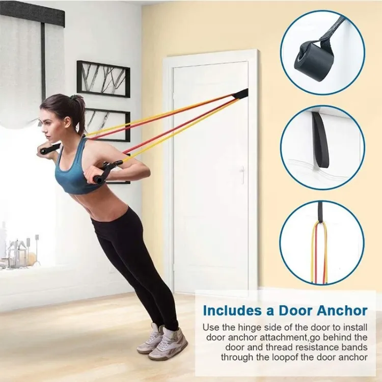 High Quality Portable Resistance Bands With Handles, Resistance Tubes & Workout Bands Exercise Band Elastic Pull Rope 11 Pcs Set - Image 2