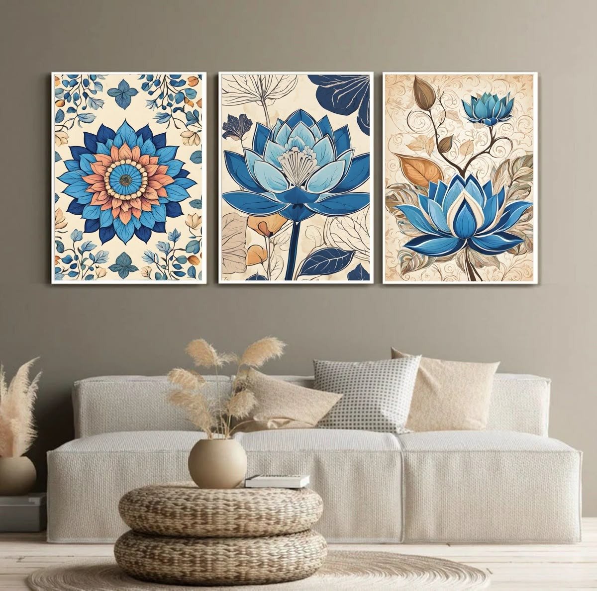 3pcs Flowers Stickytiles Frames Providing Stylish Floral Design Attractive Look Modern Appearance And Home Decoration
