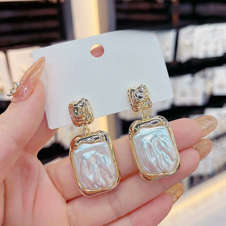 Elegant Korean Gold Foil Earrings with White Stone (PXT-115) - Image 3