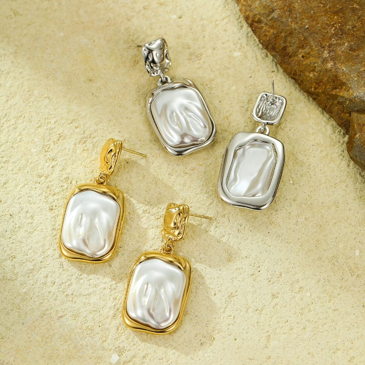 Elegant Korean Gold Foil Earrings with White Stone (PXT-115) - Image 5