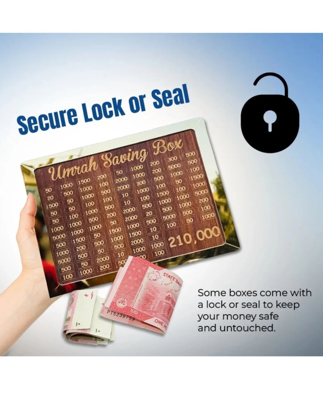 Umrah Saving Box - Box For Umrah Saving | Umrah Saving Box Wooden Money Box for Umrah - 210,000 - Image 2