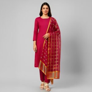 Premium Katan Silk Unstitched 3 Piece Suit With Organza Dupatta For Women