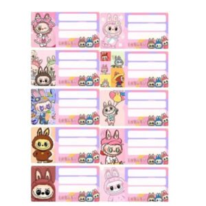 Labubu School Name Tags Stickers Full Sheet For Notebooks , Books and Copies
