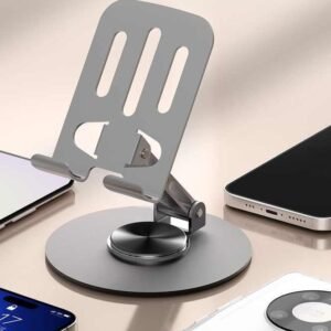 ZY034 Adjustable Desktop Mobile Phone Holder | Premium ABS Metal Biaxial Bracket Stand | 360 Degree Rotating Universal Table Mount - Grey