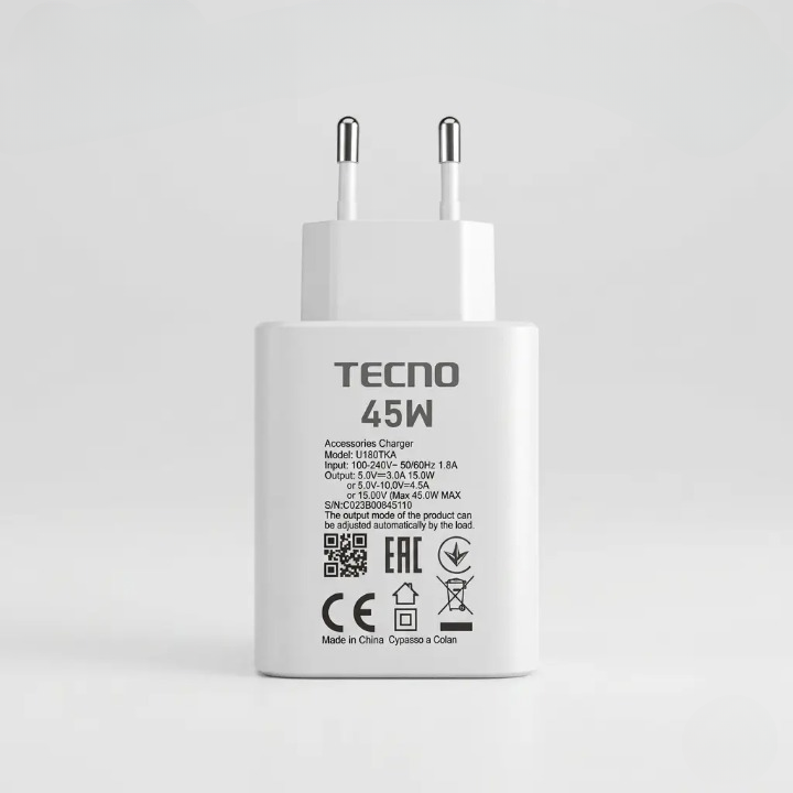 Tecno 45W Original Fast Charging Power Adapter | USB Type-A Wall Charger for Tecno Smartphones | 45W Fast Charger - Image 3