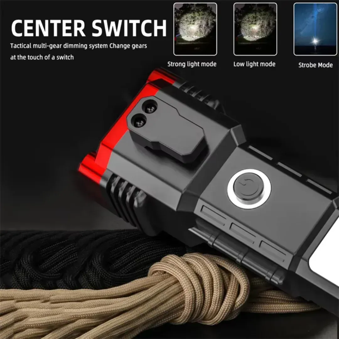 High Power LED Torch Light Rechargeable Flashlight – Multi Functional Emergency Tool With Power Bank, Window Hammer, And Bright Illumination - Image 3