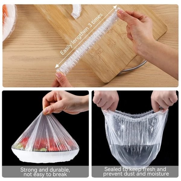 100 PCS Disposable Food Cover Plastic Bags – Transparent Fresh Food Storage & Wrap Bags - Image 2