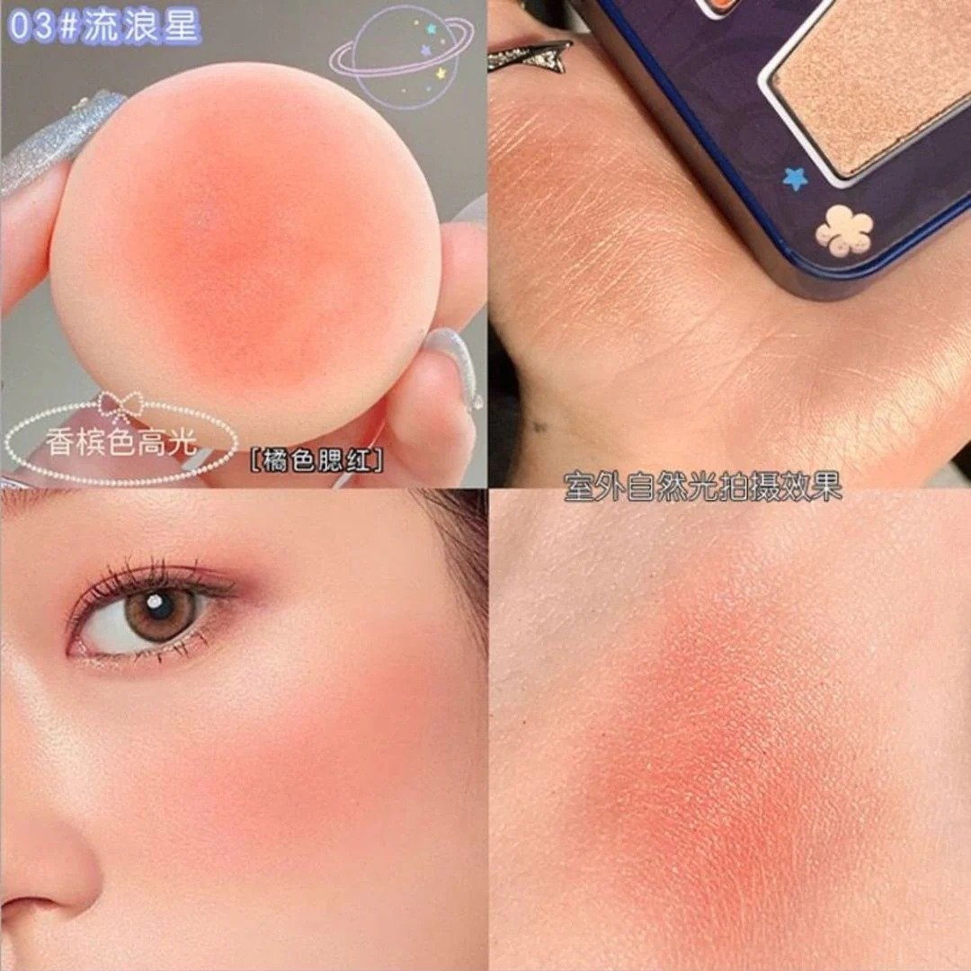 3 in 1 Colors Facial Blush Gradual Powder Blusher Shimmer Highlighter Three-dimensional Brightening Powder Blusher Palette - Biya Korean Highlighter & Blush Palette - Image 2