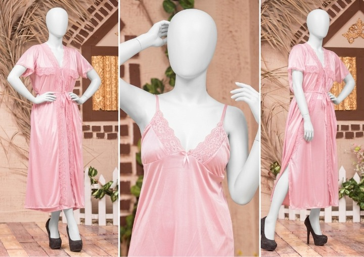 2 PCs Silk Splendor Satin Nightwear Set – Elegant & Comfortable Sleepwear SKU R-003 Free Size - Image 2