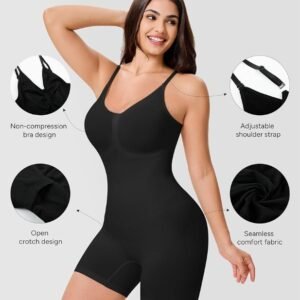 Shapewear Bodysuit for Women – Seamless Tummy Control Mid-Thigh Body Shaper (Skin Color)