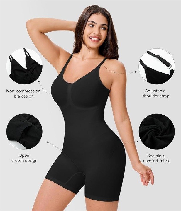 Shapewear Bodysuit for Women – Seamless Tummy Control Mid-Thigh Body Shaper (Skin Color)