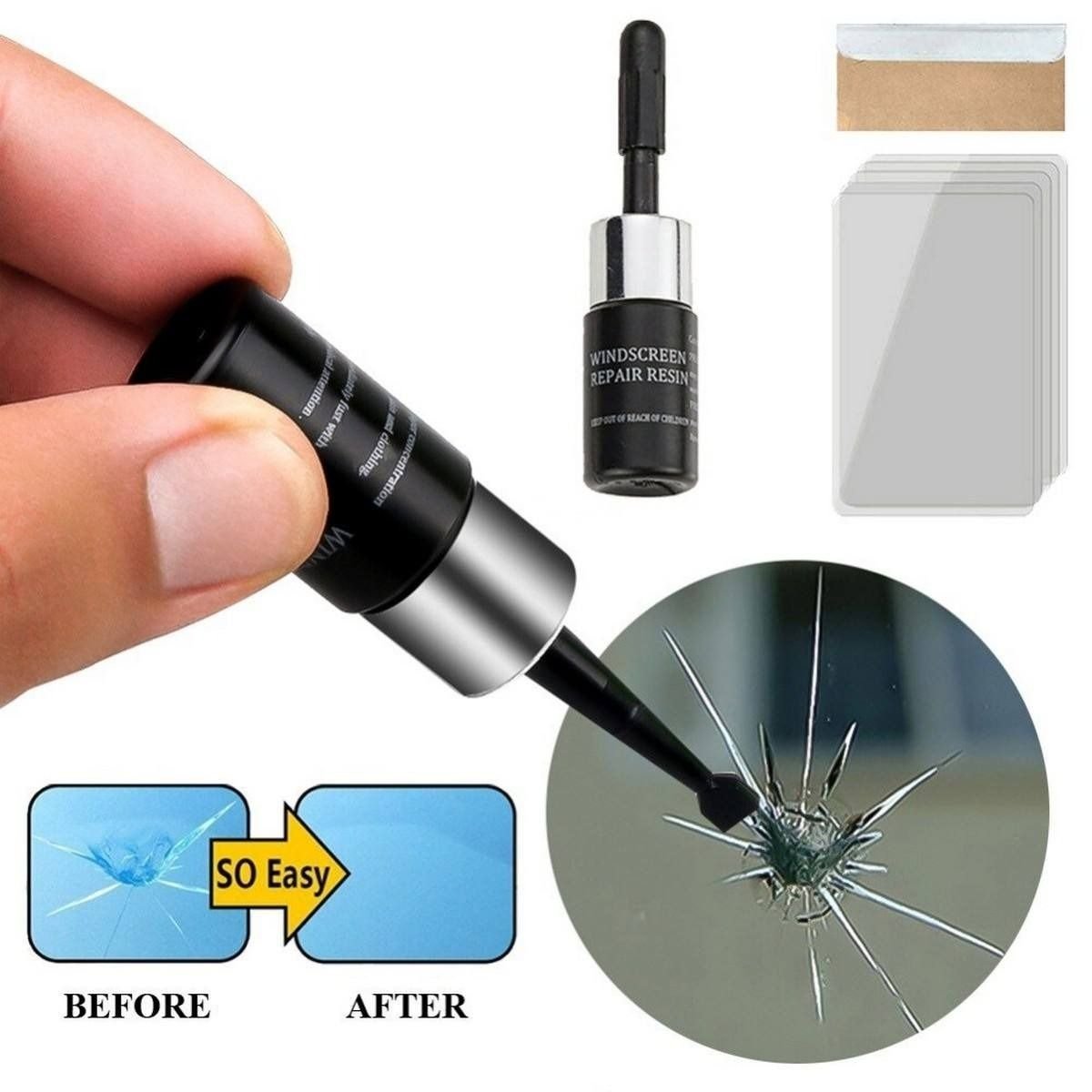 Windshield Crack Repair Kit Pack Of 2 Easy To Use Durable Reliable Practical Choice For Fixing Minor Cracks And Chips At Home - Image 2