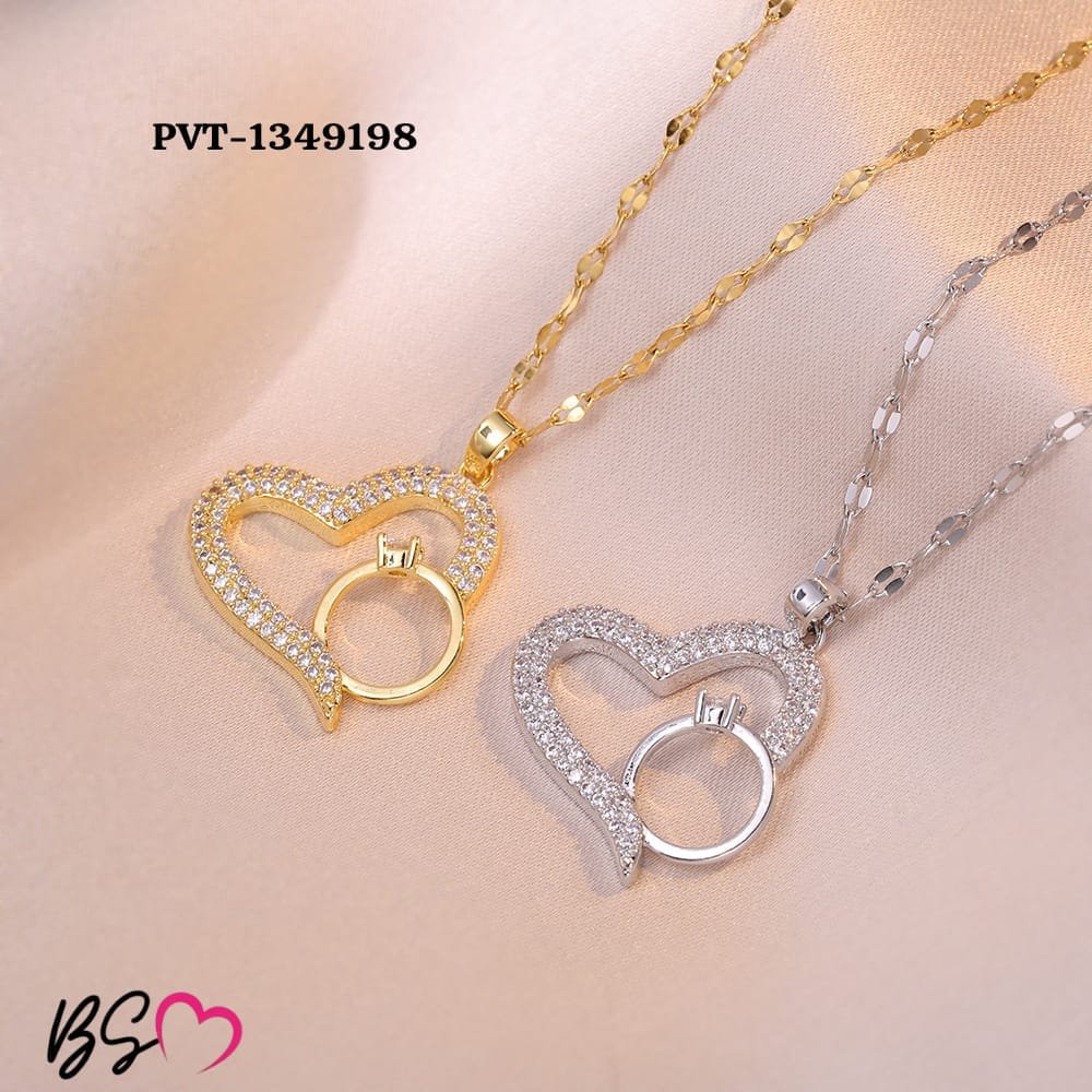 Korean Heart Locket With Ring – Elegant Golden Pendant Necklace - Sku PVT-198 - Image 3