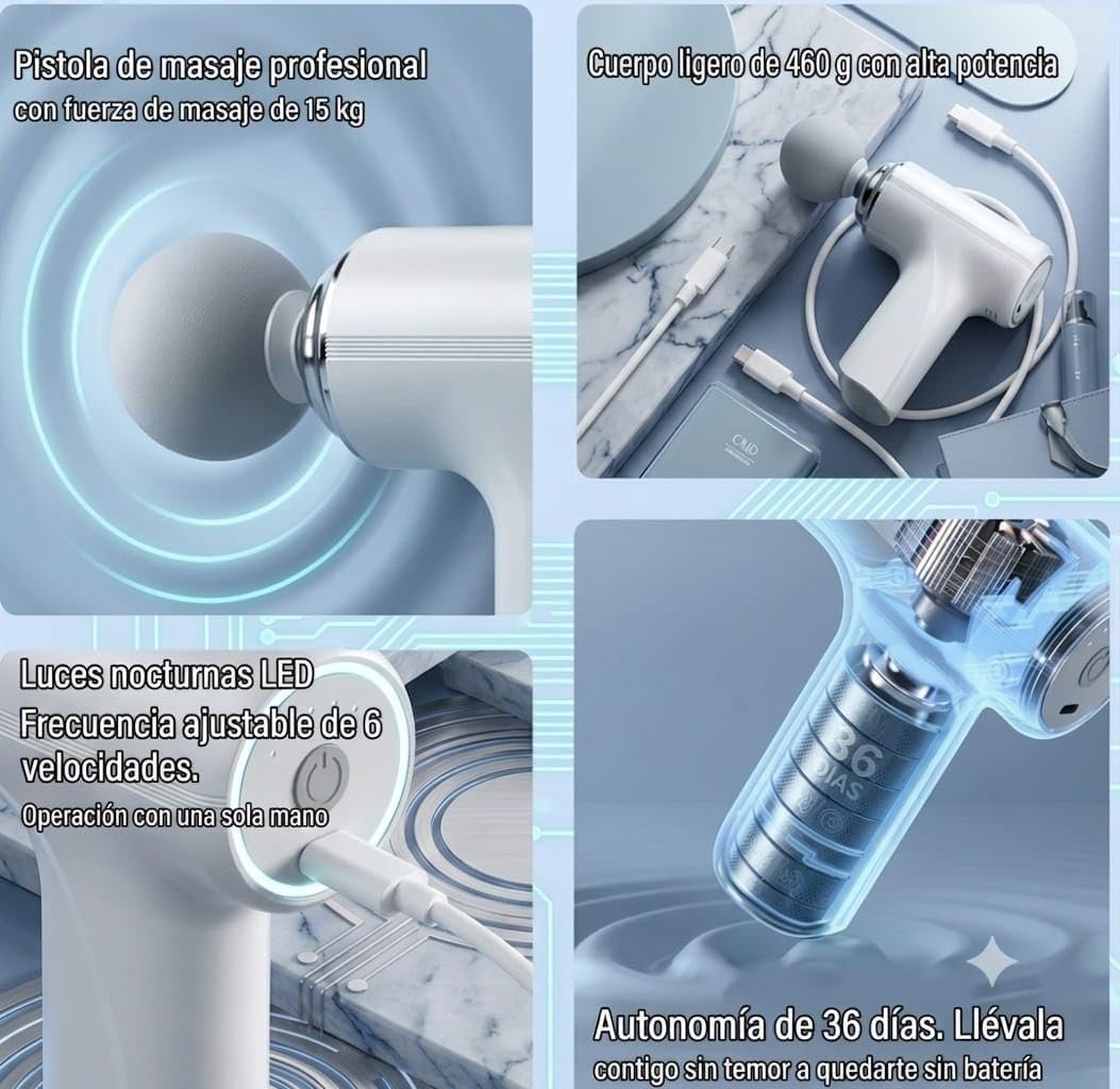4-in-1 Rechargeable Massage Gun – Multi-Functional Deep Tissue Body Massager with 4 Massage Heads, Type-C Charging & Long Battery Life - Image 3