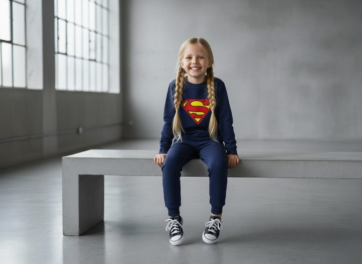 Superman Printed Sweatshirt & Pajama Trouser Tracksuit for Kids | Winter Warm Fleece Clothing Set Outfit for Boys & Girls - Image 2