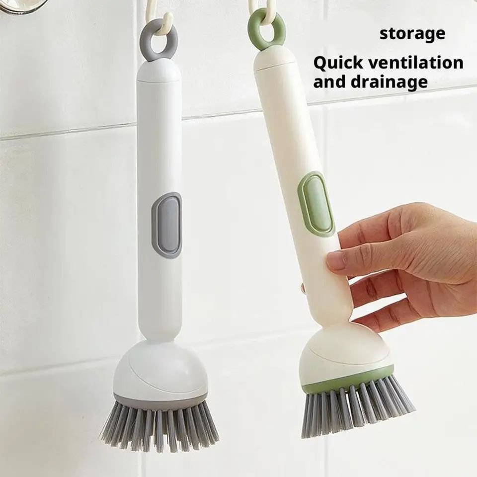 Kitchen Cleaning Adjustable Handle Brush With Soap Dispenser Refillable PET Portable Head For Dishes Pans Pots (Random Colour) - Image 4