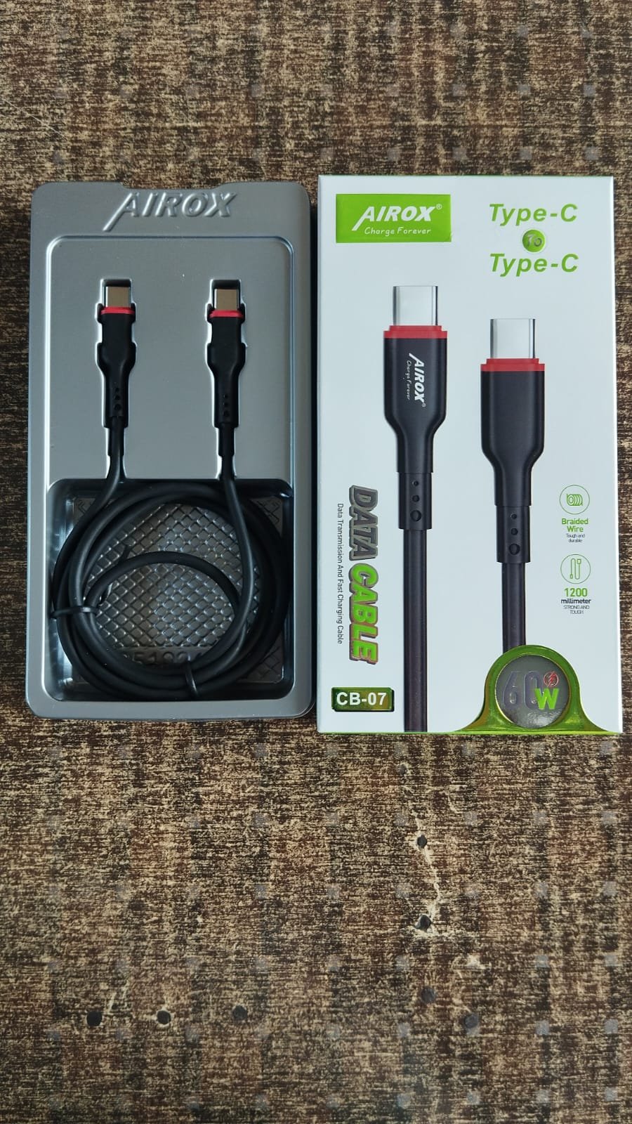 Airox USB Type-C to Type-C 60W Fast Charging Data Cable – Black - Image 3