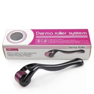 Derma Roller 0.5mm Hair & Skin System with 540 Micro Needles for Hair Growth, Skin Care, Anti-Aging & Acne Scar Removal – Black