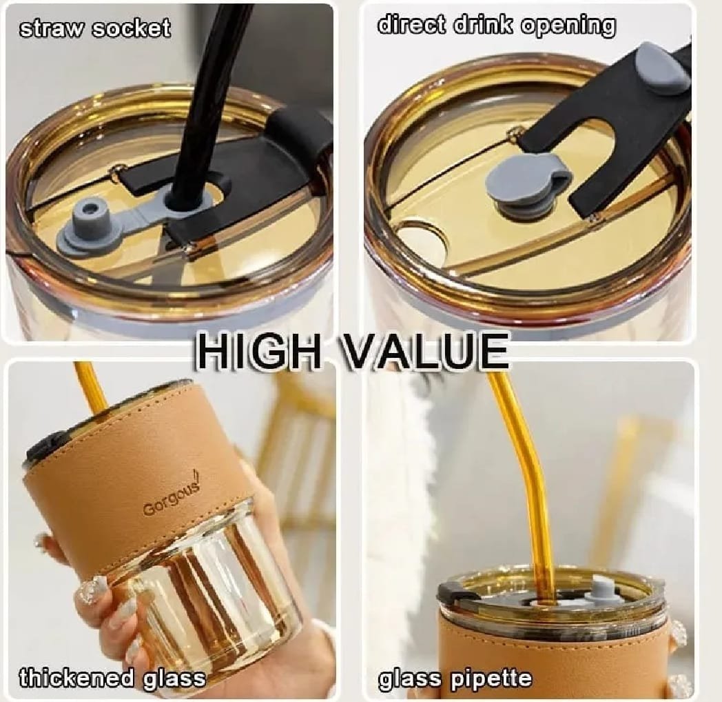 Reusable Coffee Mug with Straw – Leakproof Lid & Heat-Resistant PU Leather Sleeve for Hot & Cold Drinks (300ml) - Image 2