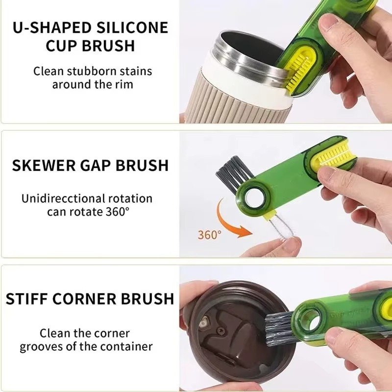 3-in-1 Silicone Cup Brush Set | U-Shaped Bottle Cleaner with Steel Balls & Straw Lid Scrubber | Multi-Functional Kitchen Cleaning Tool (Random Color) - Image 5