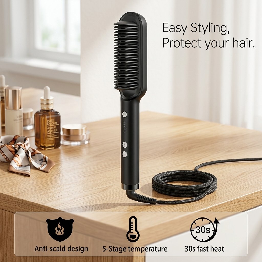 Professional Hair Straightener Brush – Anti-Scald Comb with 5 Temperature Settings - Image 2