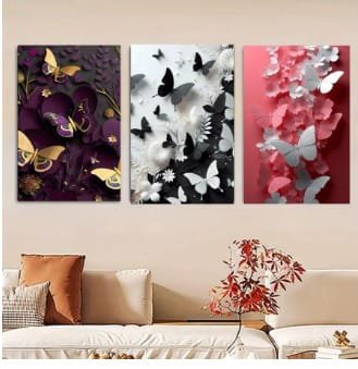 Butterfly Wall Art Set – 3 Wooden Frames (8x11”) with Elegant Floral & Nature Designs | Easy Wall Mounting with Double Tape - Image 2