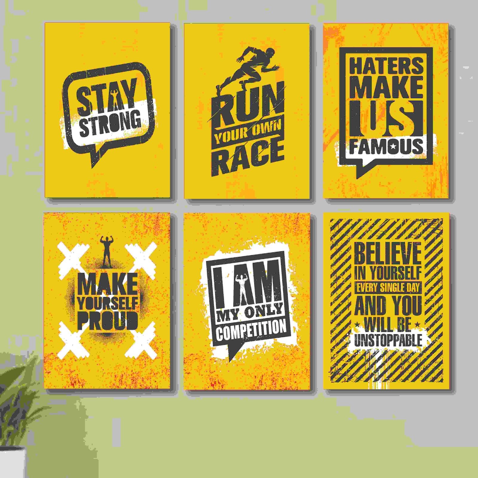 6 PC Wall Decor Cardboard Phototiles With Double Sided Back Sticking Exercise Quotes