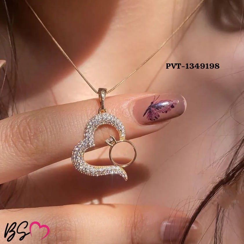 Korean Heart Locket With Ring – Elegant Golden Pendant Necklace - Sku PVT-198 - Image 2