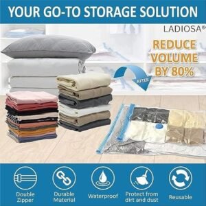 Vacuum Storage Bag Packaging Bag for Vacuum Compression Storage Space Saving Storage Organizer (5 bags with Pump)