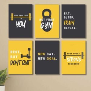6 PC Gym Motivational Quote Wall Decor Cardboard Phototiles Inspiring And Energetic Decorative Fitness Art