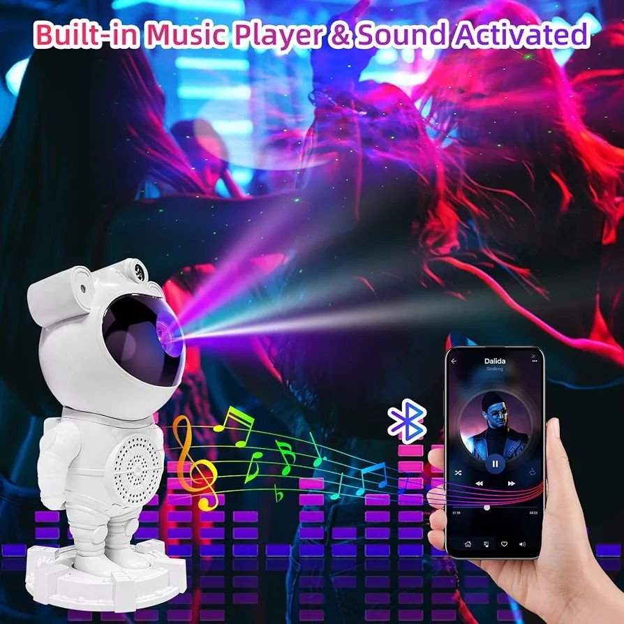 Astronaut Galaxy Star Projector Lamp with Built-in Bluetooth Speaker & Remote Control - Image 2