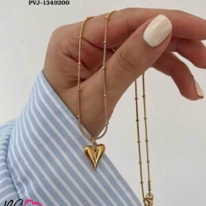 Ball Chain Heart Korean Pendant – Elegant Golden Necklace - Sku pVj-200