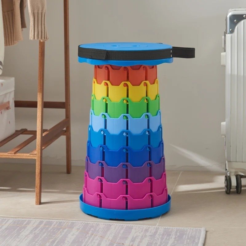 Portable Telescopic Stool Lightweight Collapsible Folding Seat For Camping Fishing Hiking And Outdoor Activities With Adjustable Height (Random Color)