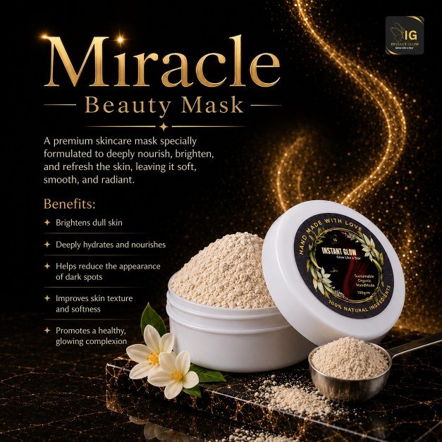 Miracle Beauty Face Mask 50g – Natural Brightening Mask for Glowing Skin, Dark Spots, Even Skin Tone & Smooth Texture