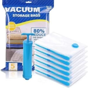 Vacuum Storage Bags Set Of 5 With Hand Pump Space Saver Compression Bags For Clothes Bedding And Travel