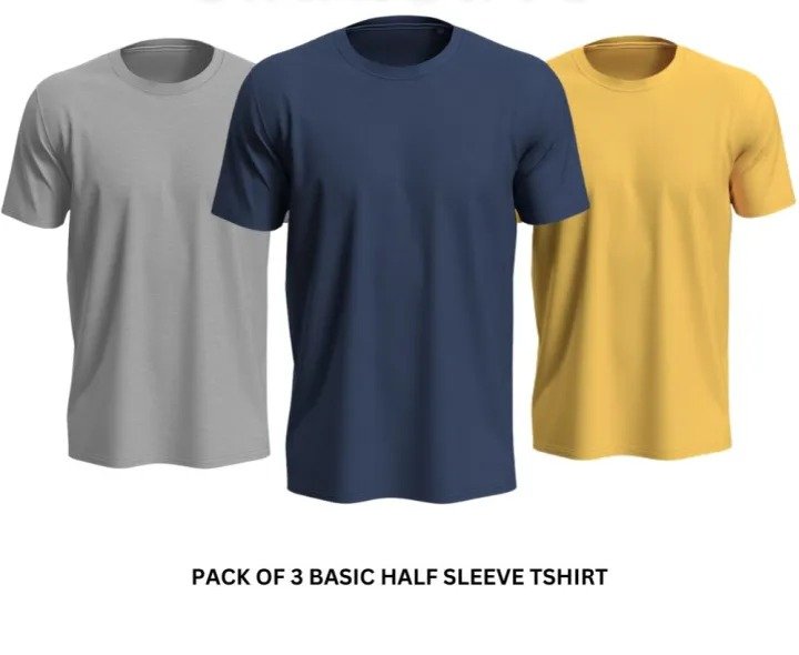 Pack of 3 Premium Half Sleeves Round Neck Plain Color T-Shirts for Men & Boys – Soft Comfortable Fabric