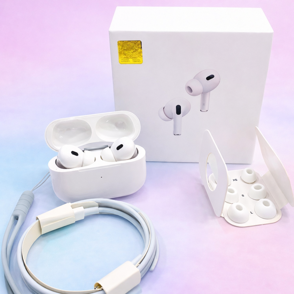 Original White Pro 2 Box Pack Wireless Earbuds with All Accessories – White - Image 2