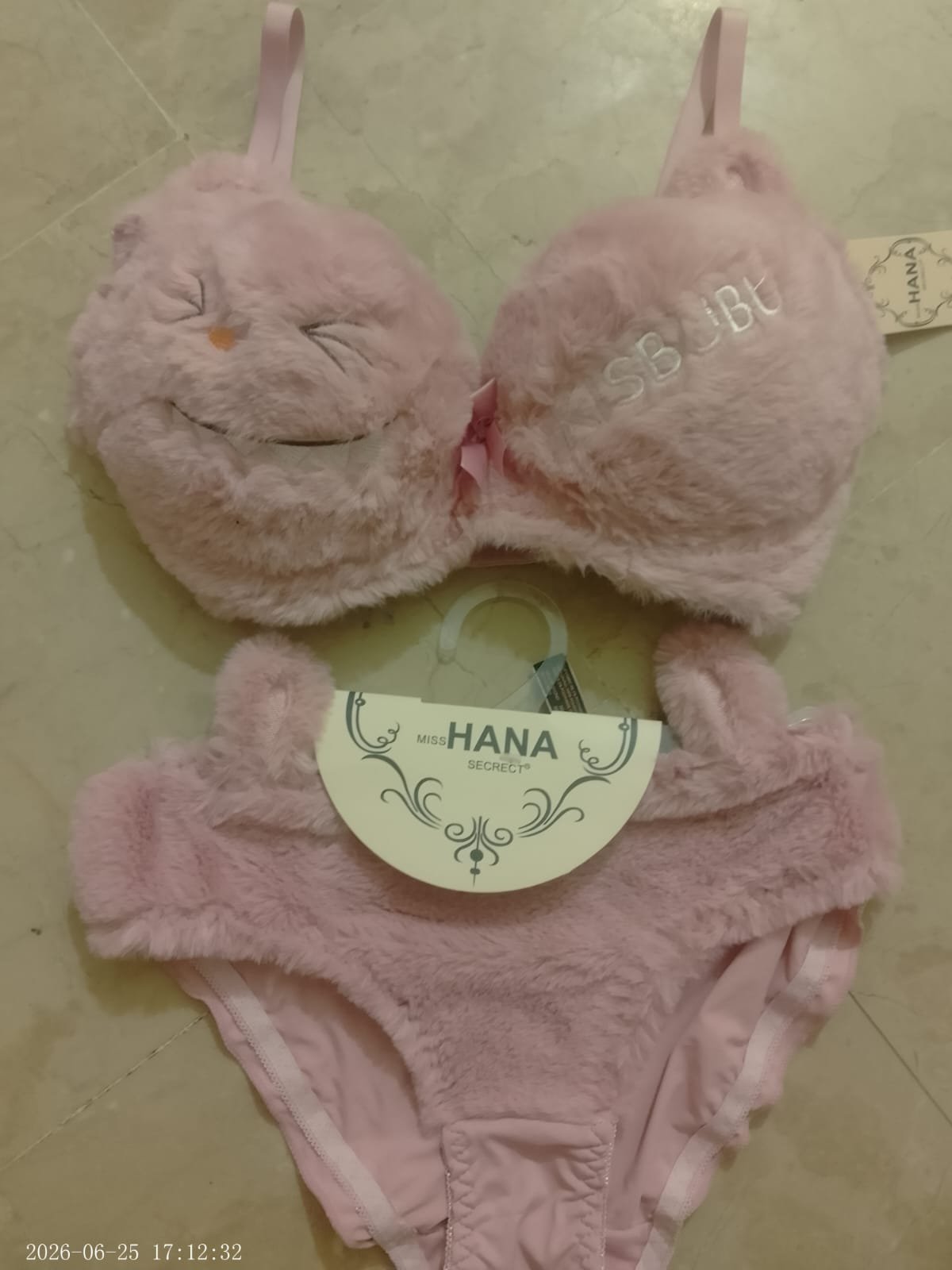 Cute Fur Style Double Padded Woolen Bikini Set – Soft Pink Plush Bra & Panty Lingerie Set - Image 3