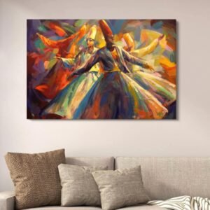 Darwaish Series Abstract Canvas Painting Sufi Whirling Dervishes With Double Tape | 12x16 Inches